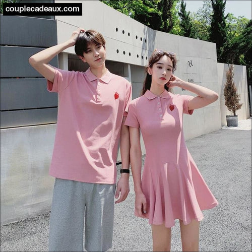 Robe Et T-shirt Rose En Coton Pour Couple - 1
