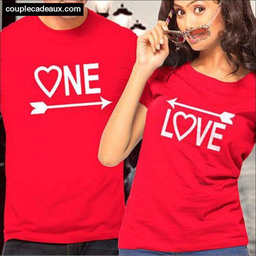T-shirts Rouge one/love Pour Couple - 1